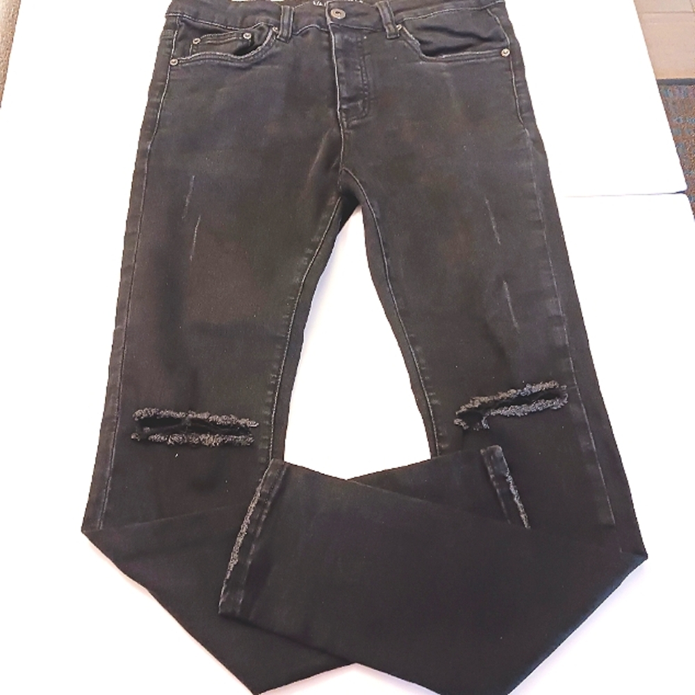 VALABASAS Men's Ripped Fly Button Streetwear Designer Black Denim Jeans Size 32